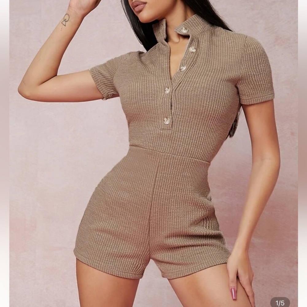 SHEIN Essnce Ribbed Knit Half Button Romper